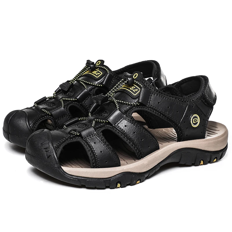 

Custom Logo Comfortable Outdoor Mens Genuine Leather Sandals Beach Sandal Shoes