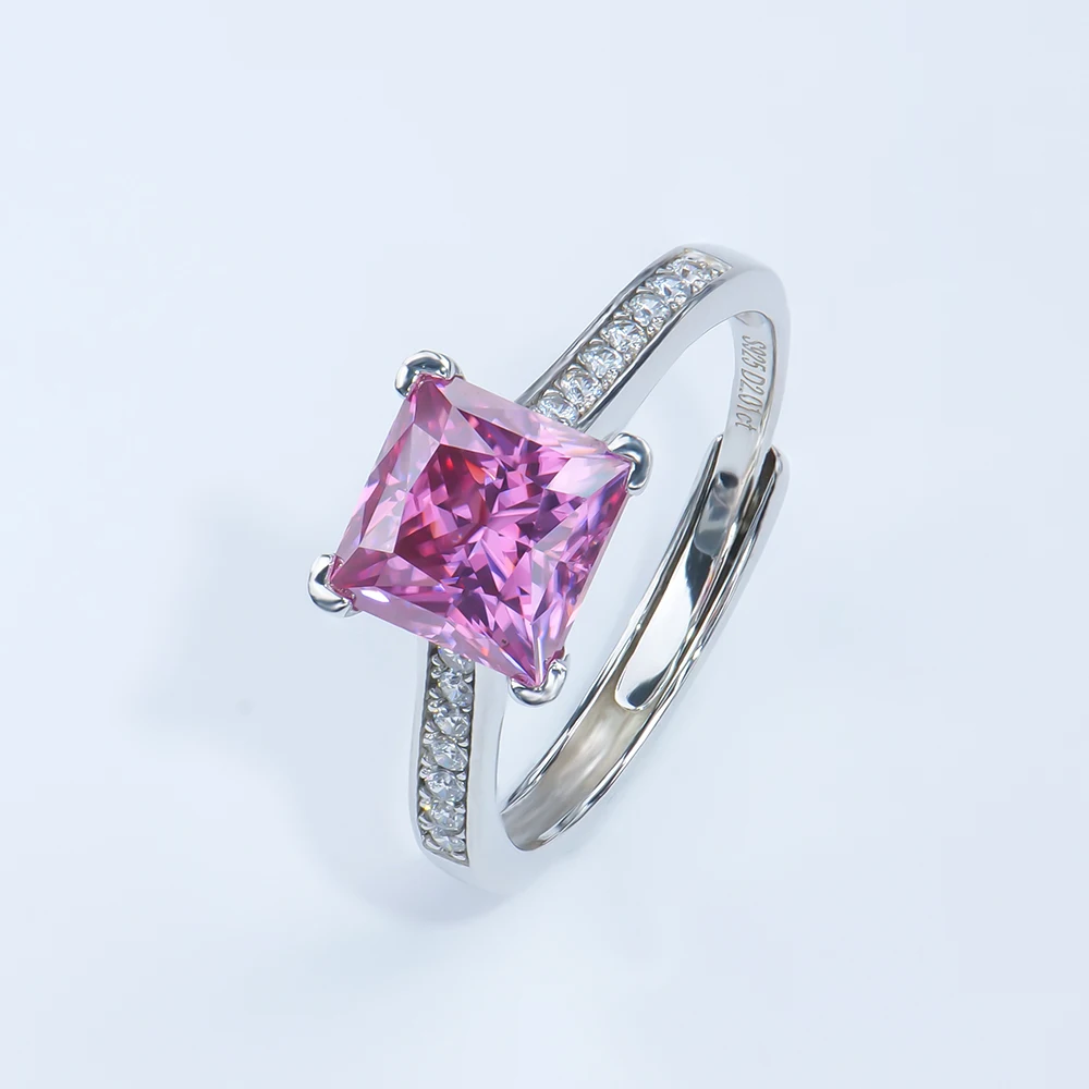 Fine Jewelry Moissanite Rings 925 Sterling Silver 2 Ct Princess Cut Pink Moissanite Rings Fashion Jewelry for Party for Wedding