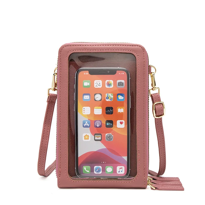 

New mobile phone bag female multifunctional mirror touch screen diagonal bag large capacity three zipper one shoulder coin purse
