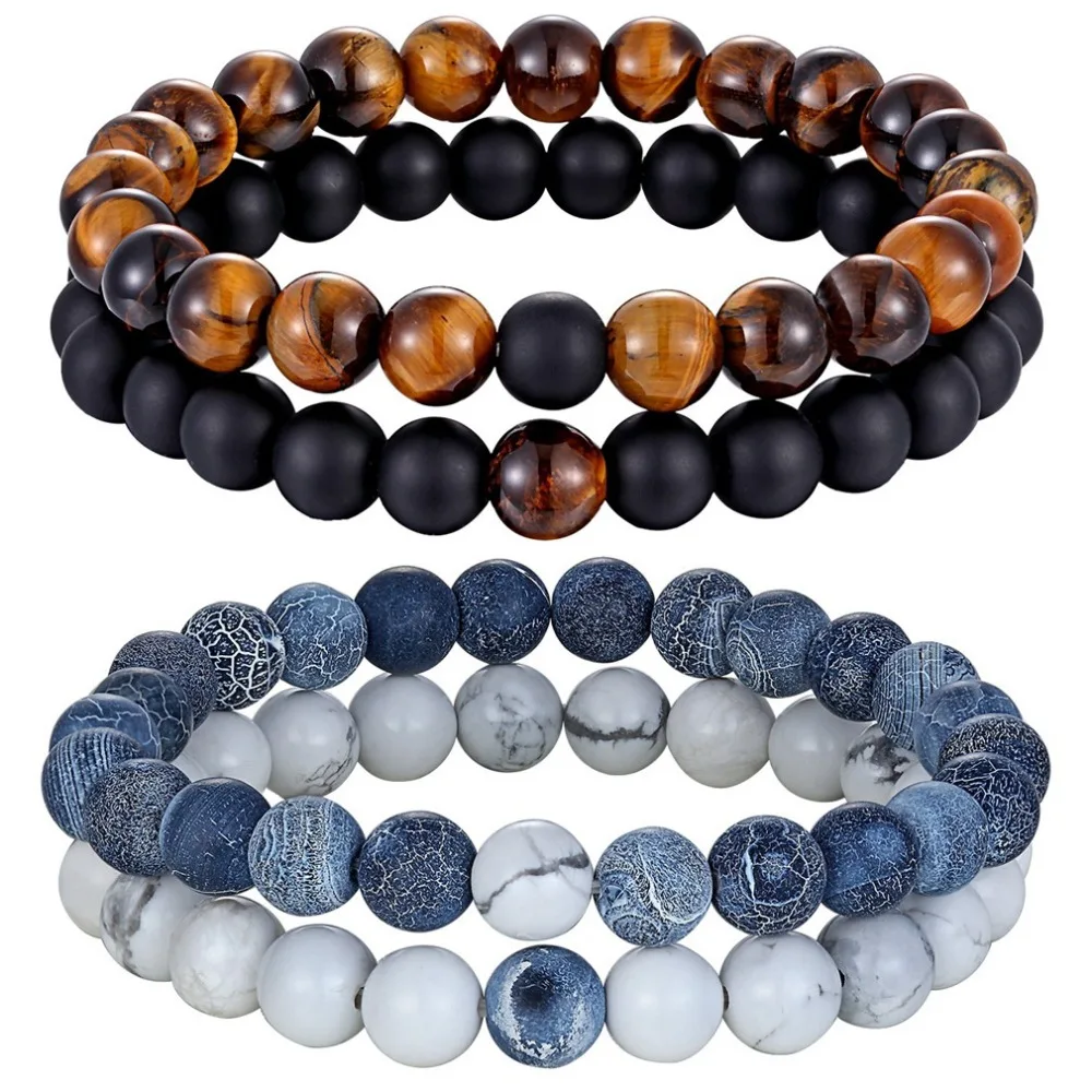 

Hot 2pcs/set 7 Style Couples Distance Natural Stone Yoga Beaded Bracelet for Men Women Friend Gift Charm Strand Jewelry