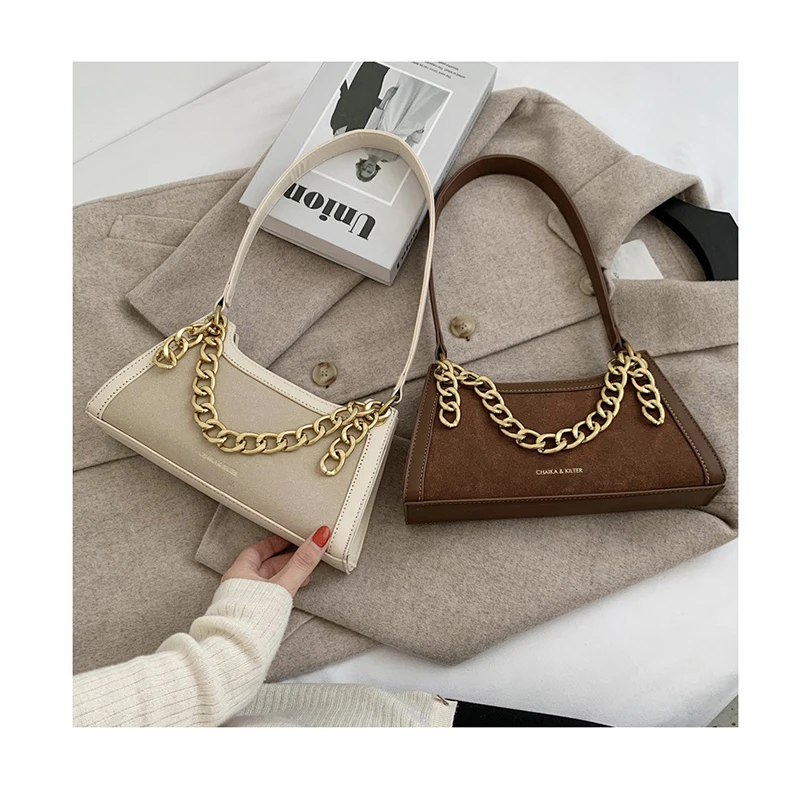 

Suede Leather Vintage Bags Designer Luxury handbags Frost women Underarm bag Chain Link Shoulder bags Brand Totes
