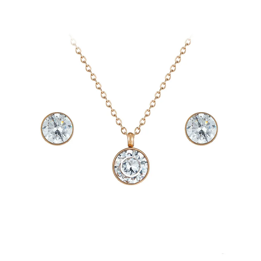 

YXS-549 Xuping Jewelry Fashion, Elegance and Classic High Design Smooth Crystal Rose Gold Necklace Earring Set