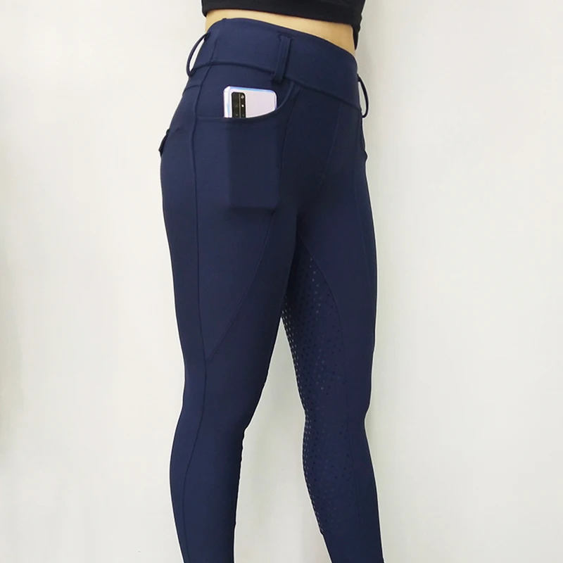 

New RTS Navy Blue Winter Silicone Women Horse Riding Pants Jodhpurs Leggings Tights With Pocket Equestrian Breeches Clothing