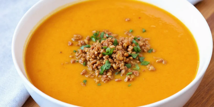 Close-up of Garnished Soup