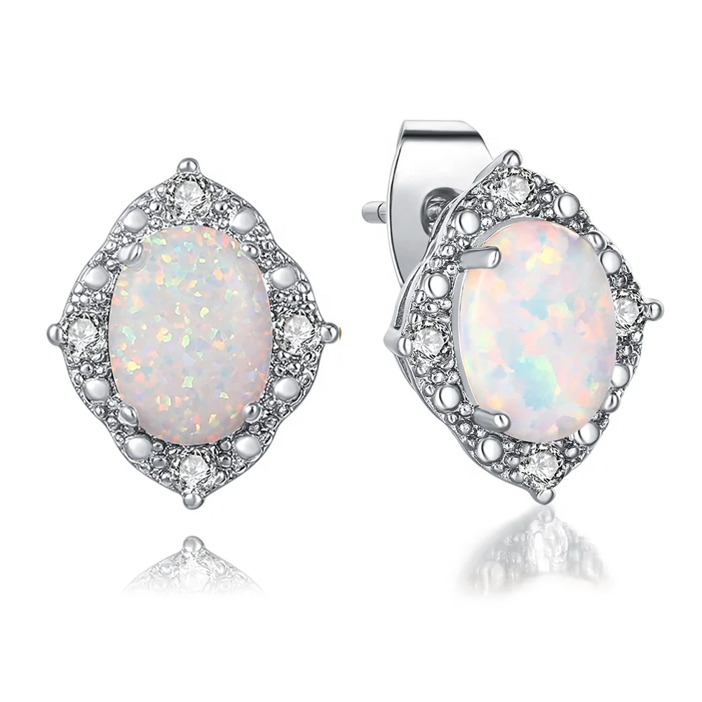 

New High Quality Custom Colorful Cubic Zirconia Rhodium Gold Plated Artificial Opal Earring Designs For Women