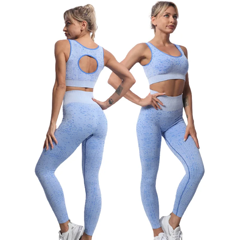 

Sportswear printed yoga seamless 2 piece activewear gym sets womens fitness apparel clothing, 4 colors