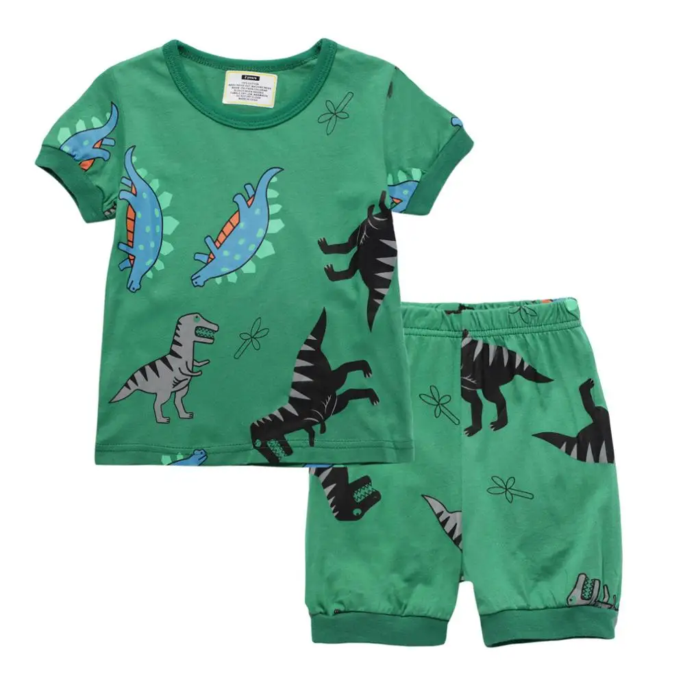 children cotton short-sleeved dinosaur print pajamas sets custom boys short sleeves cartoon sleepwear