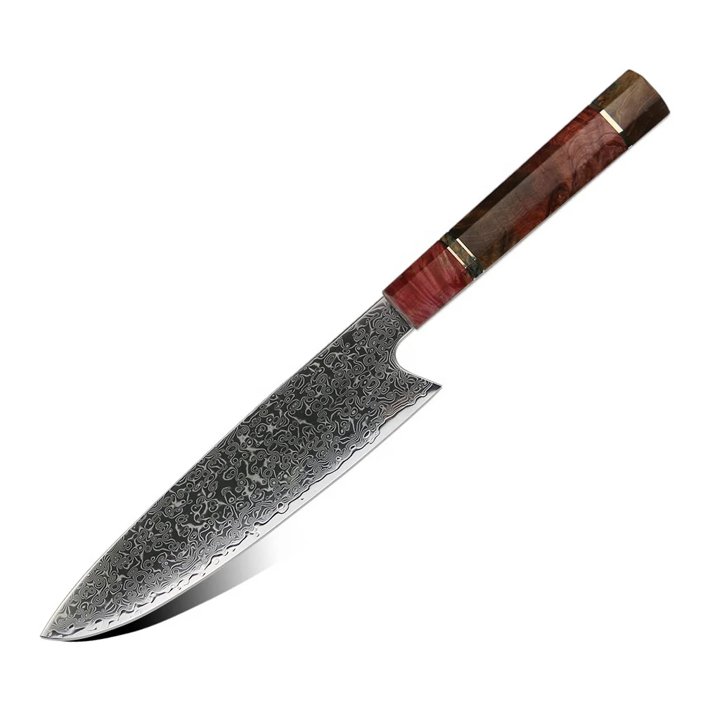 

YangJiang Amber 2020 products vg10 Japanese Damascus steel knife solidified wood chef knife