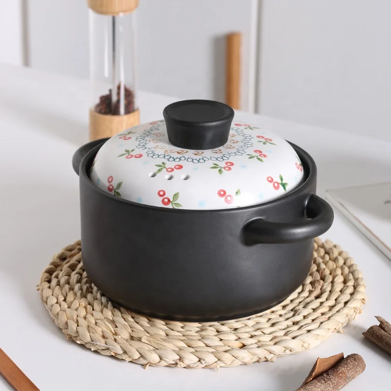 

Household Hand Painted Fresh Pattern Heat Resistant Ceramic Casserole for cooking, Black/white