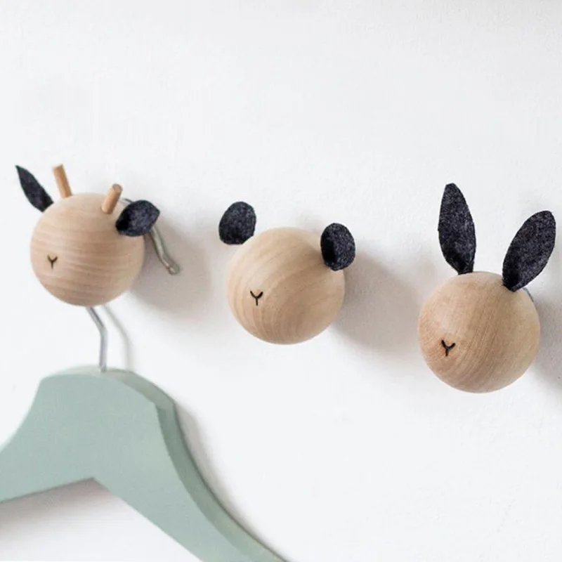 

Rustic Decorative Animal Shape Kids Room Wooden Hook Wall Coat Hooks For Towels Coat Bags Storage Haning Hook, Wood color