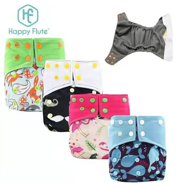 

Happy Flute Washable Reusable Pocket Cloth Nappy Bamboo Charcoal Diapers Fit 3-15kg Boys and Girls For All Seasons