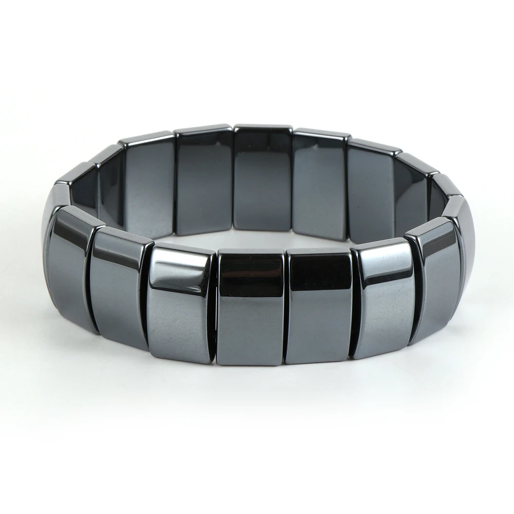 

2022 Fashion Men Hand Wristband Jewelry Wholesale No-magnetic Natural Black Hematite Wide Stone Bead Wrap Bracelet For Man