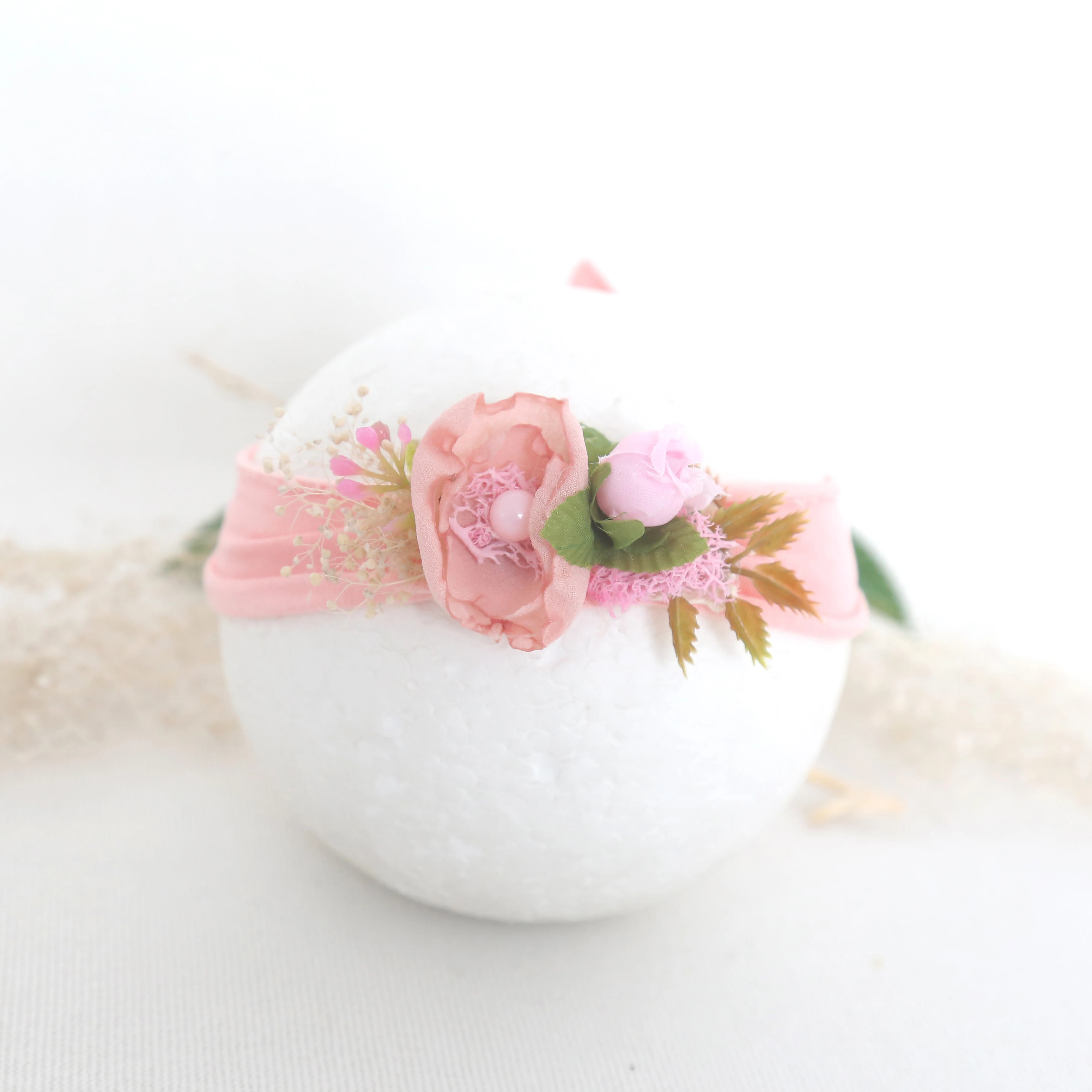 

Vintage Floral Headband Tie Back For Photography PropsBaby Girl Boy Tieback Photo Shoot Newborn Hair Accessory Flower Crown