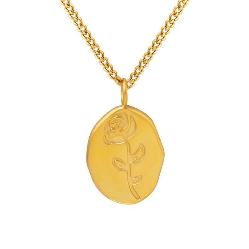 French Jewelry Fashionable Necklace Oval Rose Pendant Necklace