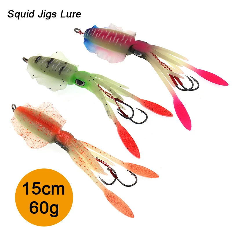 

in stock15cm 60g octopus lure soft plastic fishing shirt lure tuna bass squid lure, 11 colors