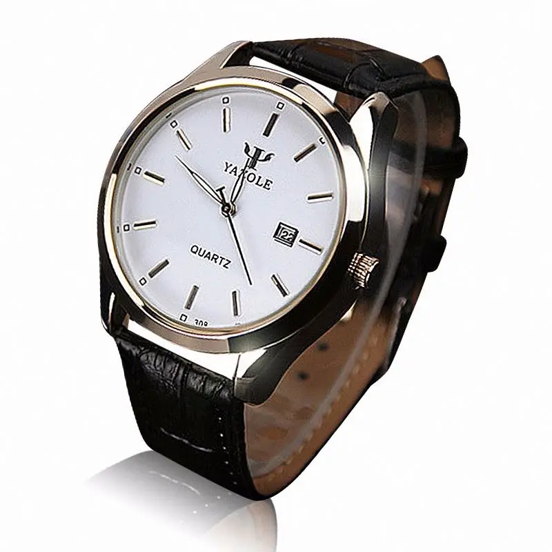 

yazole 308 branded black male quartz watch potty PU leather band water resist date display all type Casual wristwatch