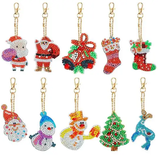 

5D DIY Diamond Painting Keychain Rhinestone Mosaic Making Kit Christmas Tree Santa Claus Full Drill Pendant, Customized color