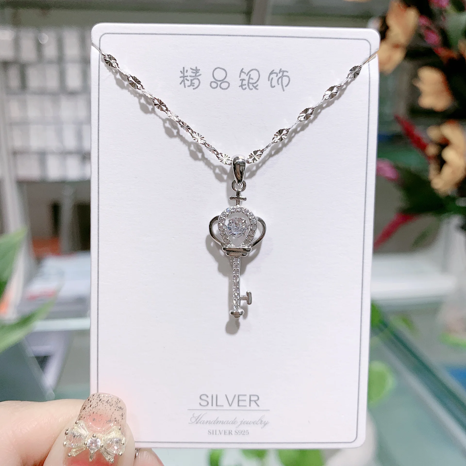 

Wholesale 925 Sterling Silver Key Smart Creative Necklace Charm Jewelry Accessory, As the pocture
