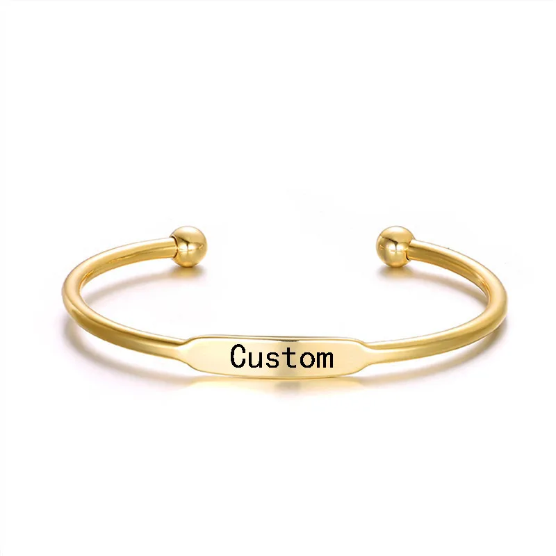 

Personalized Customize 18K Gold Plated Stainless Steel Engraved Name Bangle Stainless Steel Custom Name Bangle For Couple