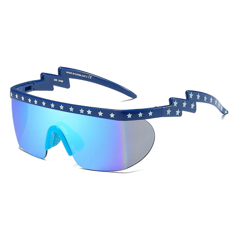 

Fashion Brand Men Women Sporty Sunglasses Reflective Big Surround Large Half Frame Flat Top Sun Glasses for Riding Cycling