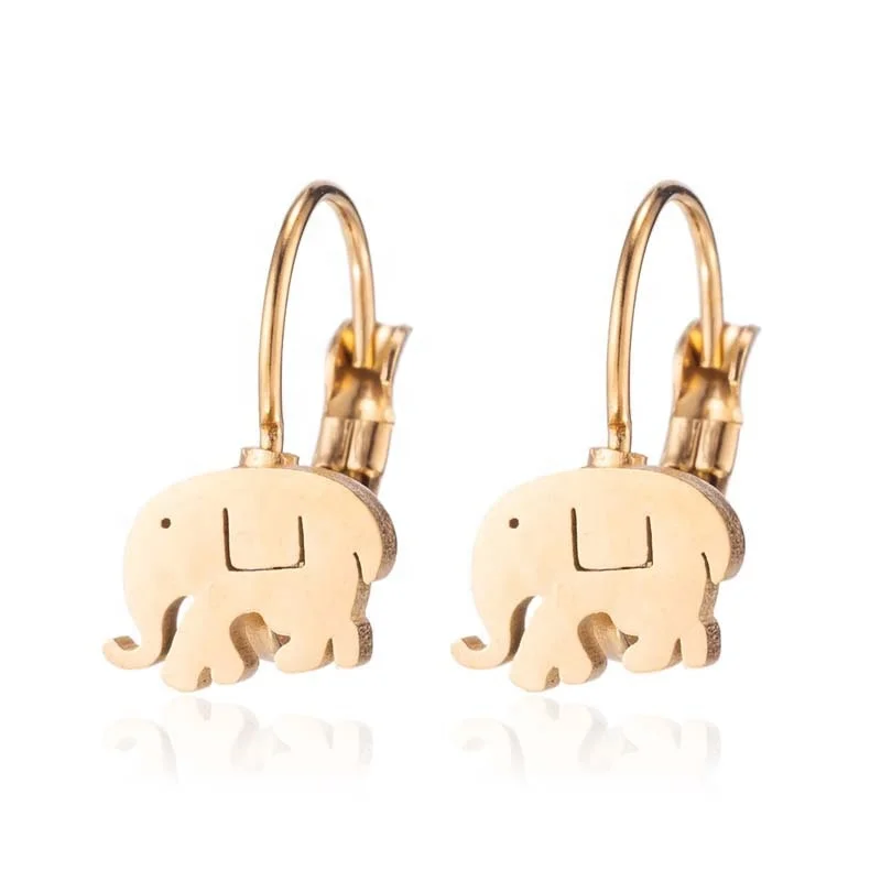 

New Cute Little Elephant Stainless Steel Ear Clip Female Fashion Wild Temperament Leisure Jewelry Birthday Gift Earring, Silver, gold