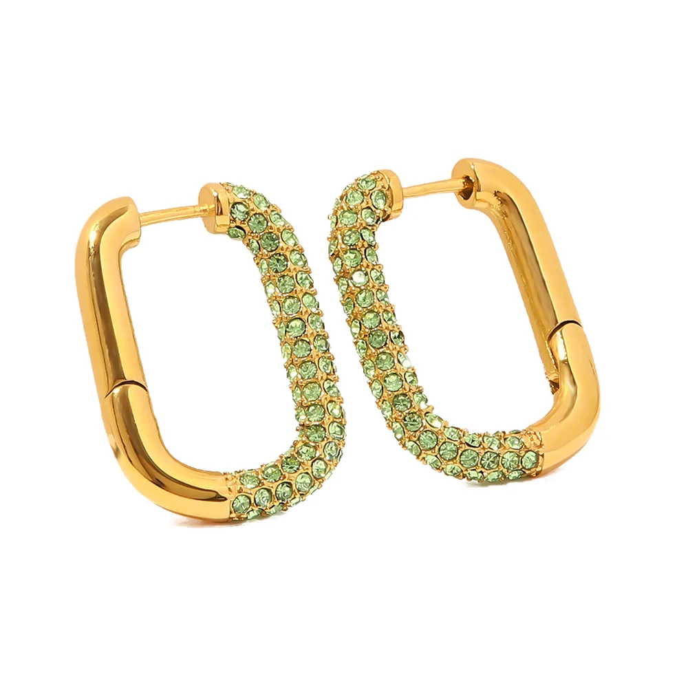 

Exquisite Green Zircon Inlaid U-Shape Earrings Stainless Steel PVD Gold Plated Dainty Earrings