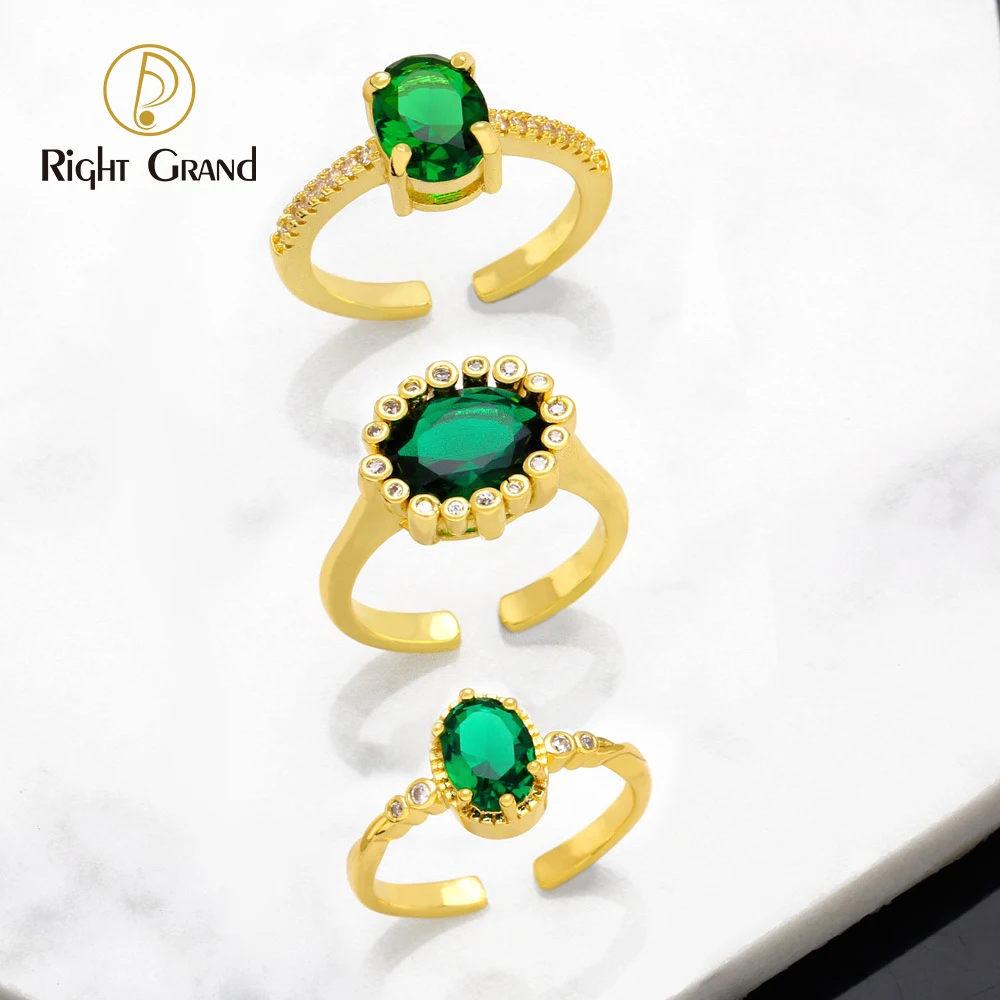 

Various shapes high end emerald malachite green zirconia ring women's open adjustable love ring