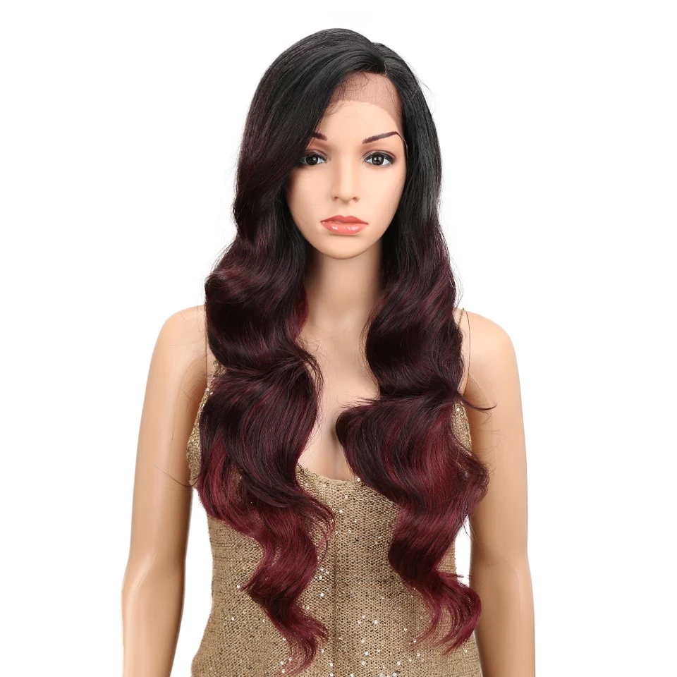 

Sleek Cheap Body Wave 1.5*13.5 Side Lace Front Wig Synthetic 150 Density 28 inch Heat Resistant Synthetic Wigs For Black Women, Picture