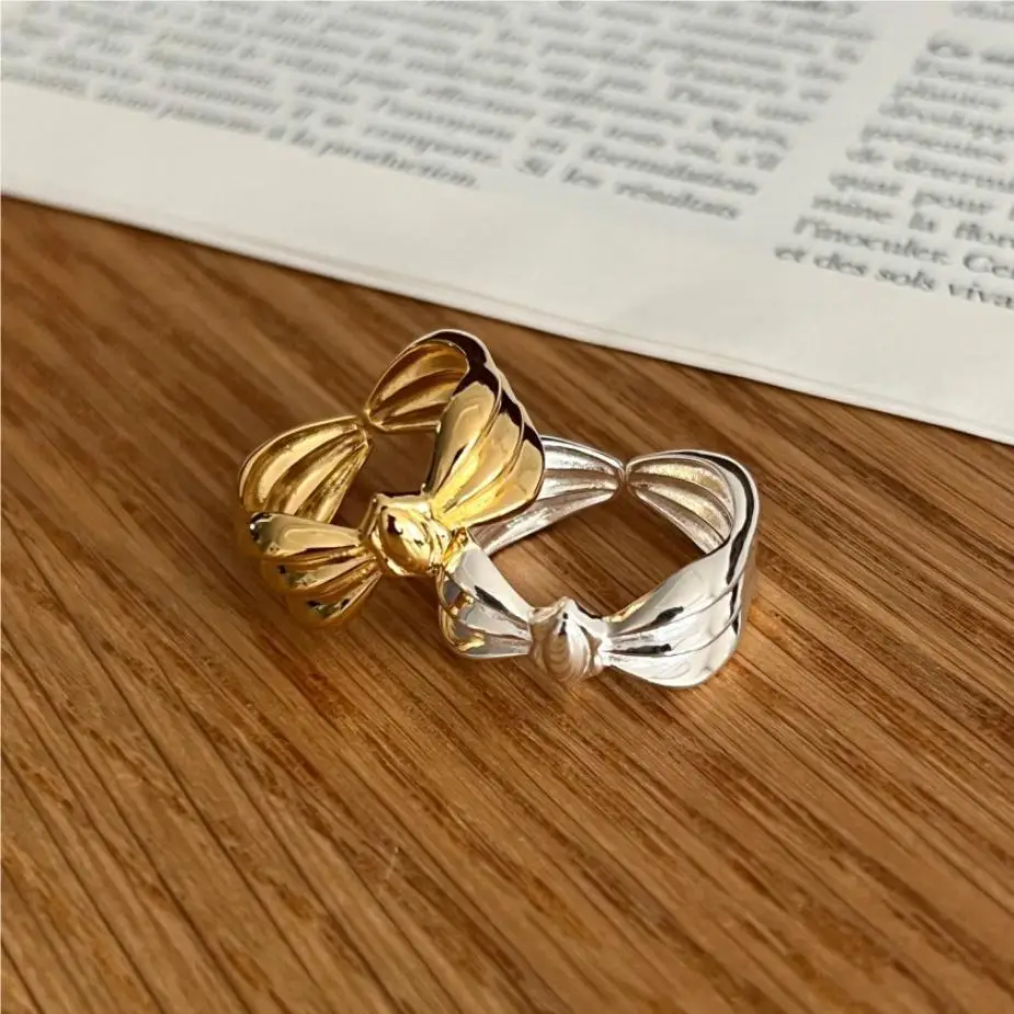 

VIANRLA 925 Sterling Silver Ring Bowknot Shape Minimalism Ring 18K Gold Plated For Women Jewelry Gifts Wholesale