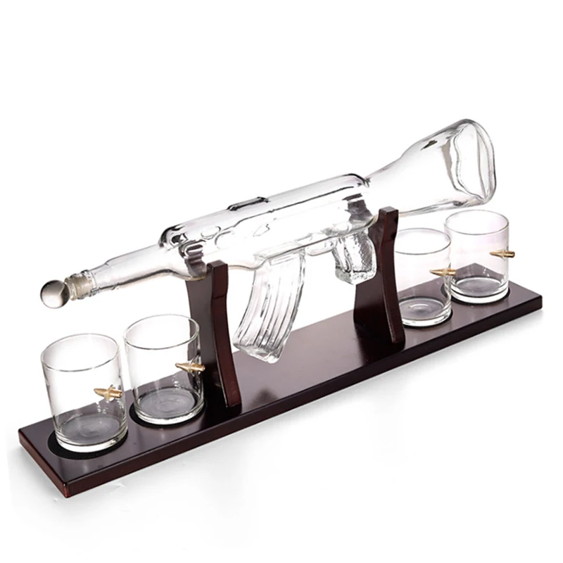 Ak 47 Gun Shape Bottle Glass Whiskey Decanter Liquor Dispenser For