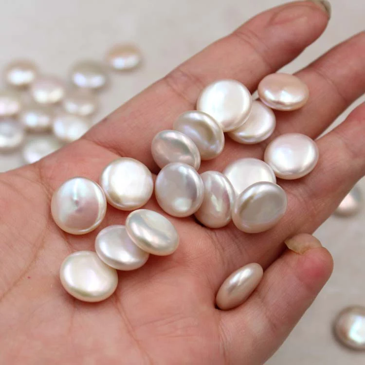 

Factory wholesale white 12mm freshwater baroque button coin pearls DIY bridal jewelry making pearls, Natural white