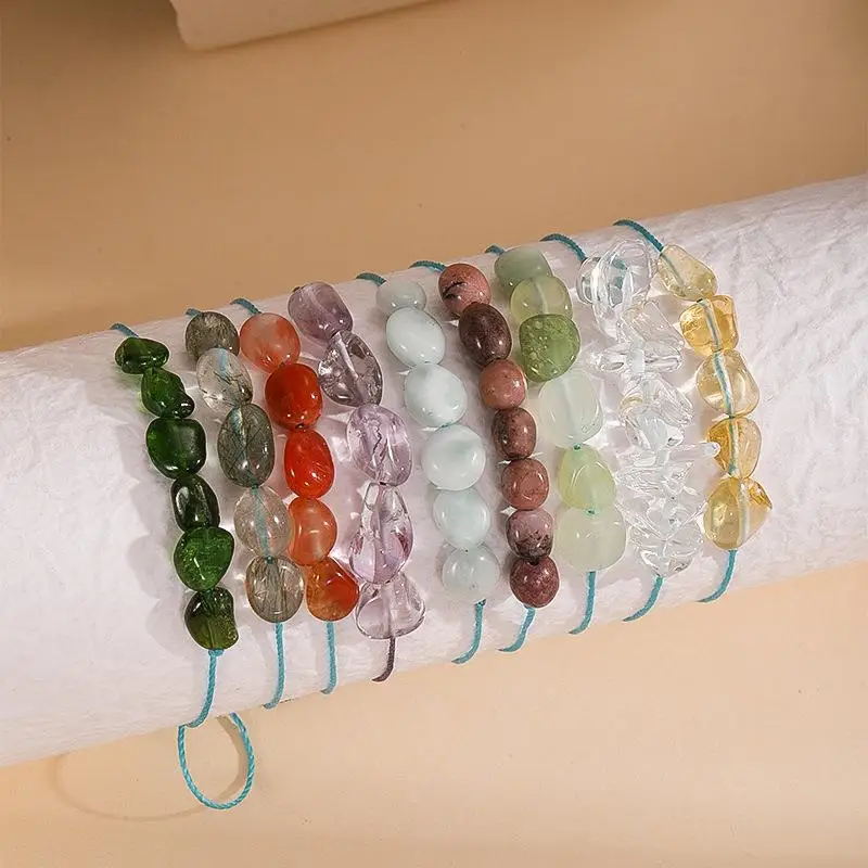 

Crystal Natural Stone Woven Friendship Bracelets Healing Gemstone Adjustable Braid Cord String Rope for Yoga Jewelry