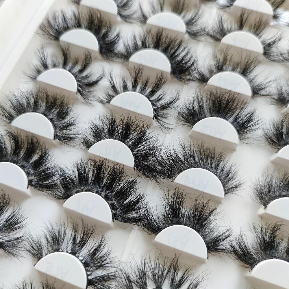 

2021 new arrival strip luxury silk natural customized real fur strip faux hand made false eyelashes 25mm wholesale lashes vendor, Black eyelashes