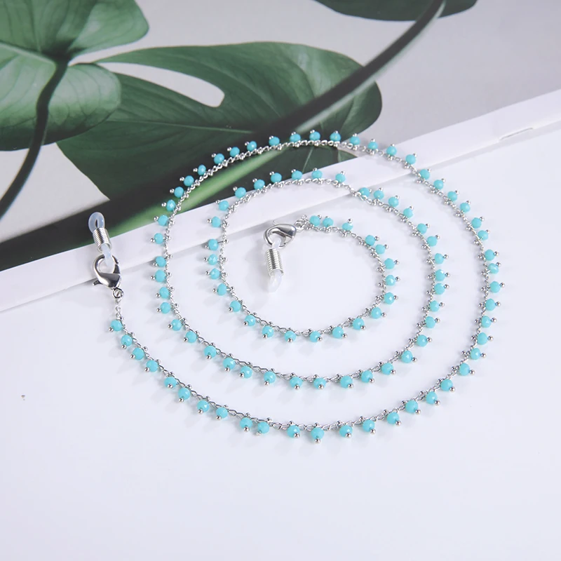 

Ins Hot Turquoise Color Bead Facemask Lanyard For Women Bohemia Crystal Beaded Maskes Necklace Strap Eyeglass Chains Anti-Lost, As shown