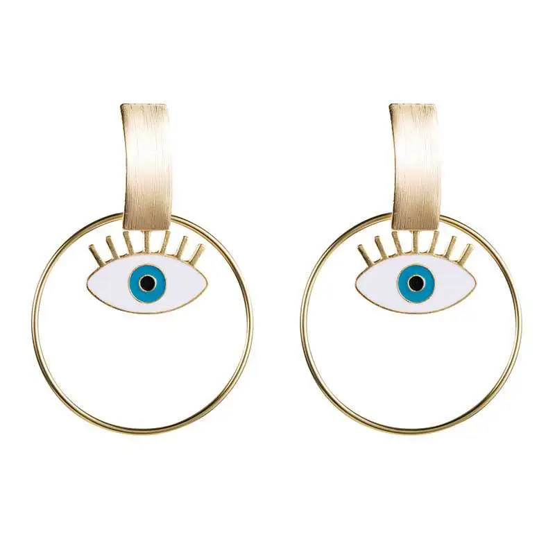 

Eye Earring Accessories Fashion Gold Color Geometric Loop Pearl Enamel Eye Statement Earrings For Women