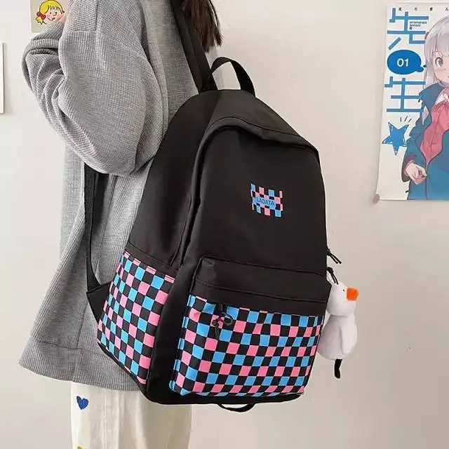 

Schoolbag female tide card checkerboard lattice backpack backpack