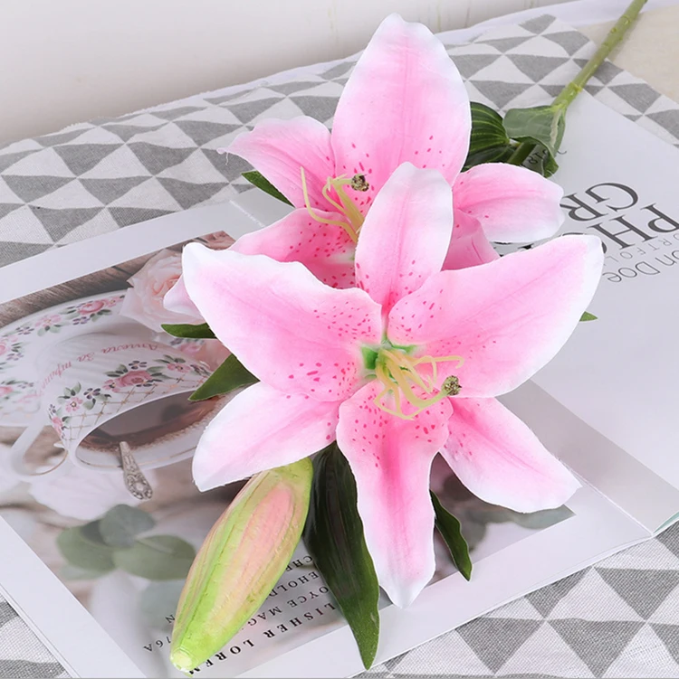 2020 New 3 Heads Artificial Easter Plant Tall Lily Flower Bulbs For
