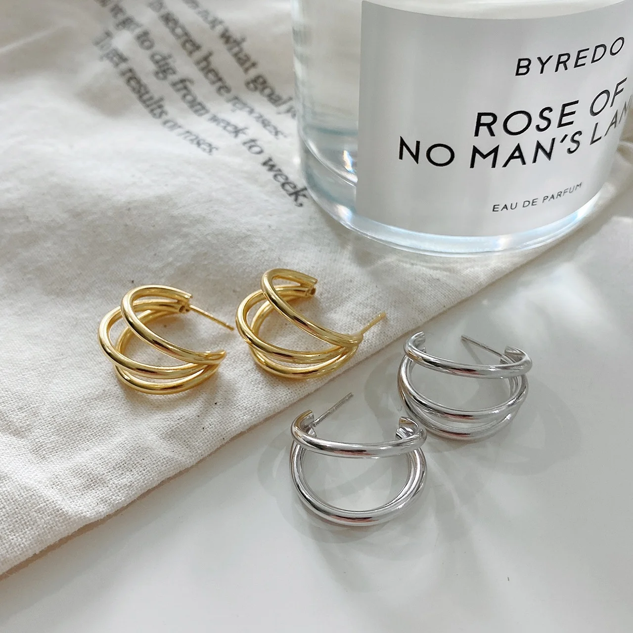 

VIANRLA 925 Sterling Silver Chunky Triple Hoop Earring Multiple Hoop Earring for Woman, Gold