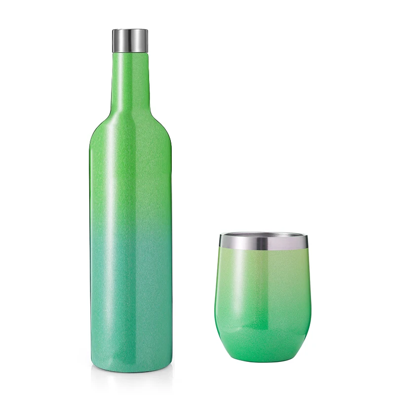 

Free Sample Green 750ml BPA Free Double Wall Wine Bottles Stainless Steel Water Bottle with Cup, Customized color