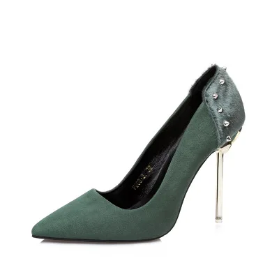 

New design rivet point Shallow Mouth thin heel simple ladies women high heel pumps shoes, Black/brown/grey/green/khaki