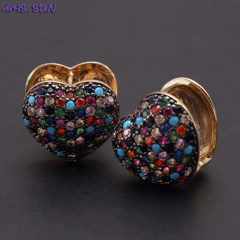 

MHS.SUN 18K Gold Plated Copper Earrings Fashion Women Cubic Zirconia Love Heart Stud Earrings Female Piercing Jewelry Gifts