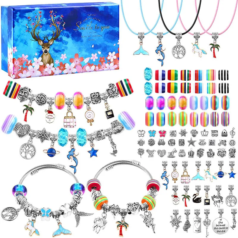 

90 Pcs Charms Bracelet Making Kit for Girls DIY Charm Bracelets Kit with Jewelry Beads