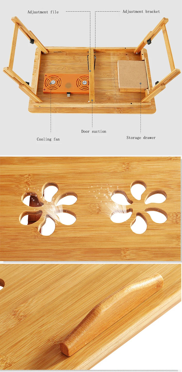 bamboo laptop desk adjustable portable breakfast serving bed tray with tilting top drawer
