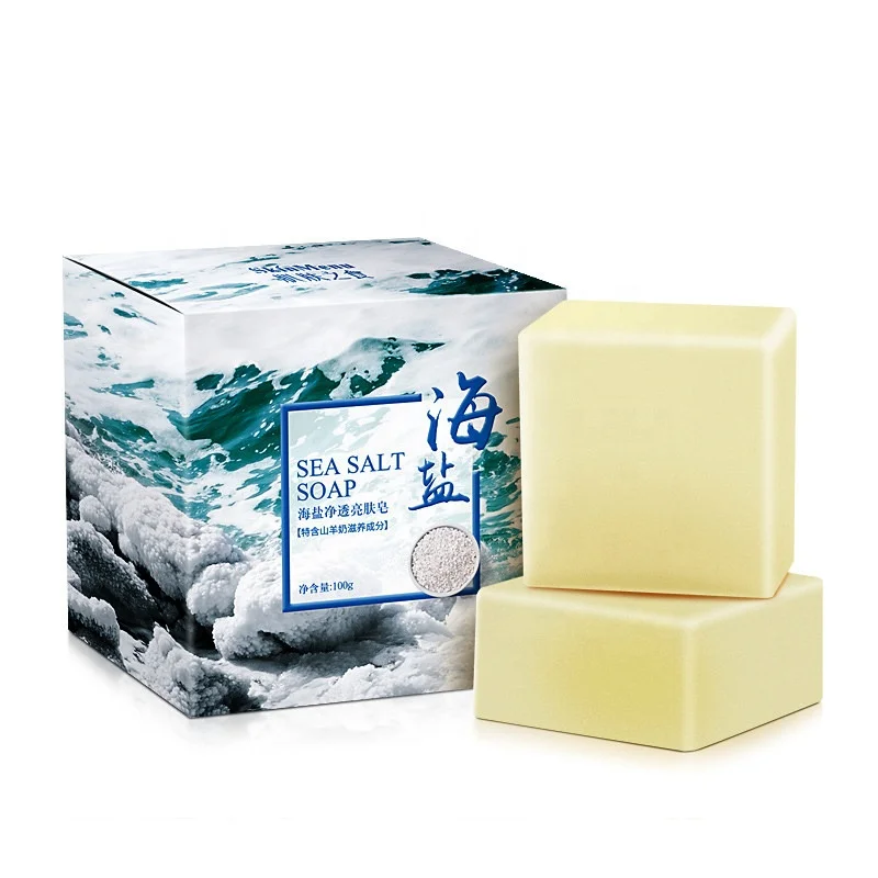 

100g Natural Organic Sea Salt Essential Oil Soap Whitening Handmade Goat Milk Soap For Remove Skin Acne Deep Cleansing Face Care, Milk color