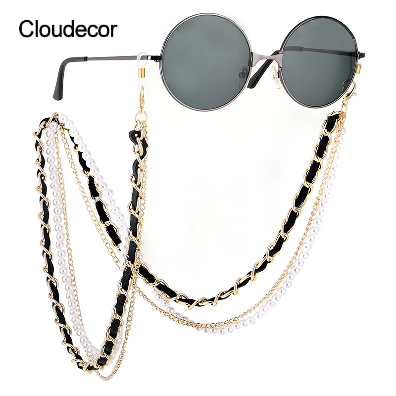 

Triple Pearl Masking Link Chain Eyeglass Strap Stand Cords For Glasses Women Designer Three Layers Sunglasses Pearl Chain Holder