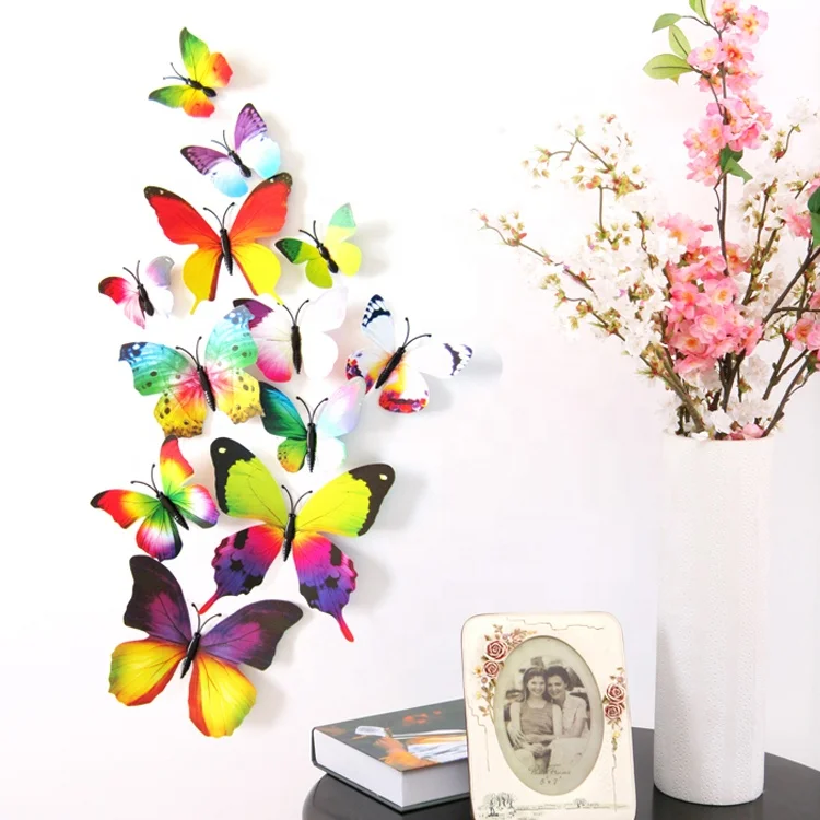 

12pcs one pack 10 Colors PVC butterflies 3D wall sticker home decorations Refrigerator decoration wall sticker butterfly