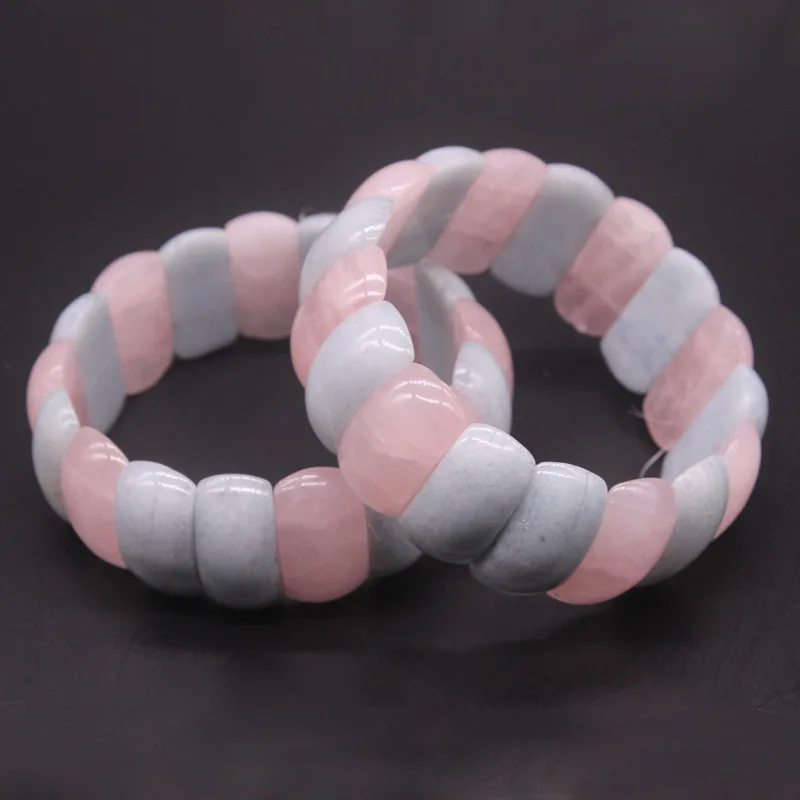 

Natural Stone Rose Quartz Aquamarine Jade Energy Stretch Bracelet Elastic Fine Jewelry Beads Lovers Women Handmade Gift