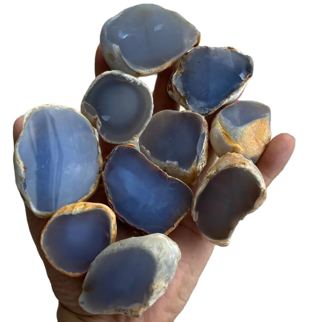 

Wholesale rough blue chalcedony with flat face polished natural crystal gemstone blue agate jade jasper rough polished, Natural blue
