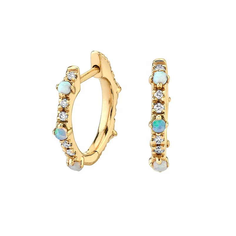 

2021 New arrivals 925 silver 18k gold five opal diamond huggie earrings women
