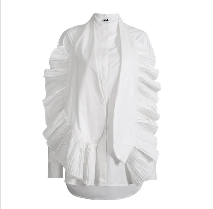 

The new autumn 2020 white shirts for women are designed with stylish and exaggerated pleated ruffles, Customized color